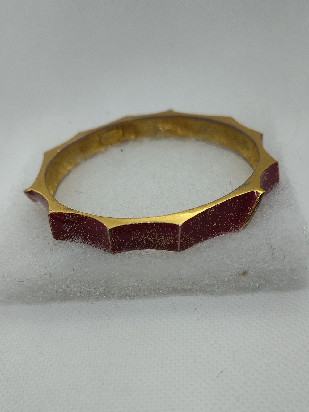 Ungaro Paris 1980s Red Enamel Faceted Bangle with Gold Flecks  Bracelet 8"